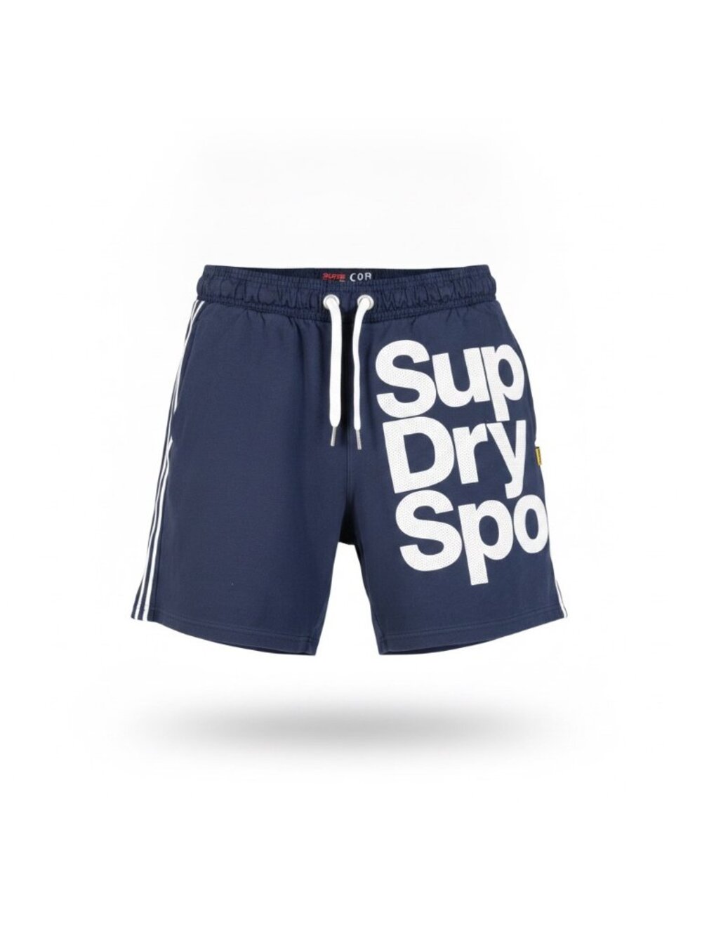 Superdry Mens Navy Athletic Shorts Side Stripes Bold Print Pull-On Sz XL